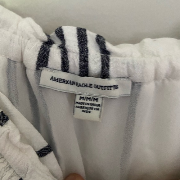 American Eagle off the shoulder white and blue striped bell sleeved romper - Picture 6 of 8